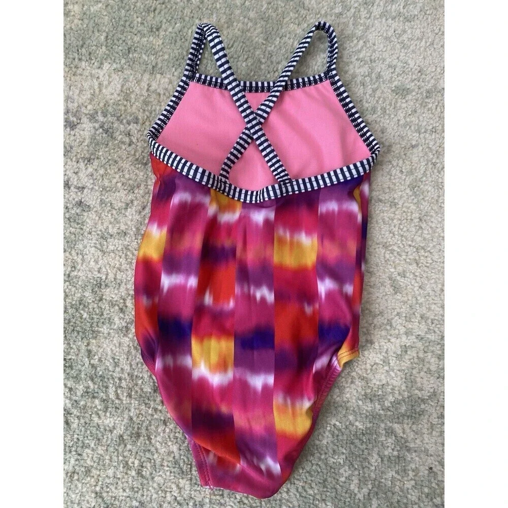 Dolfin Uglies Girls Size 8 Pink Red Water Color Multicolored Racer 1pc Swimsuit